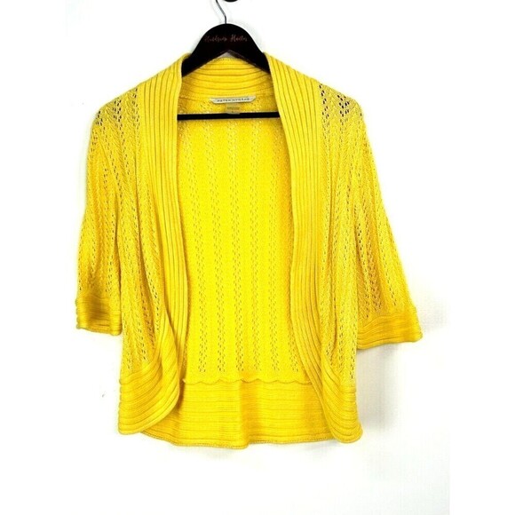 Peter Nygard Women Sz L Yellow Open Front Cropped Sweater Cardigan Open Knit U1 - Picture 3 of 10